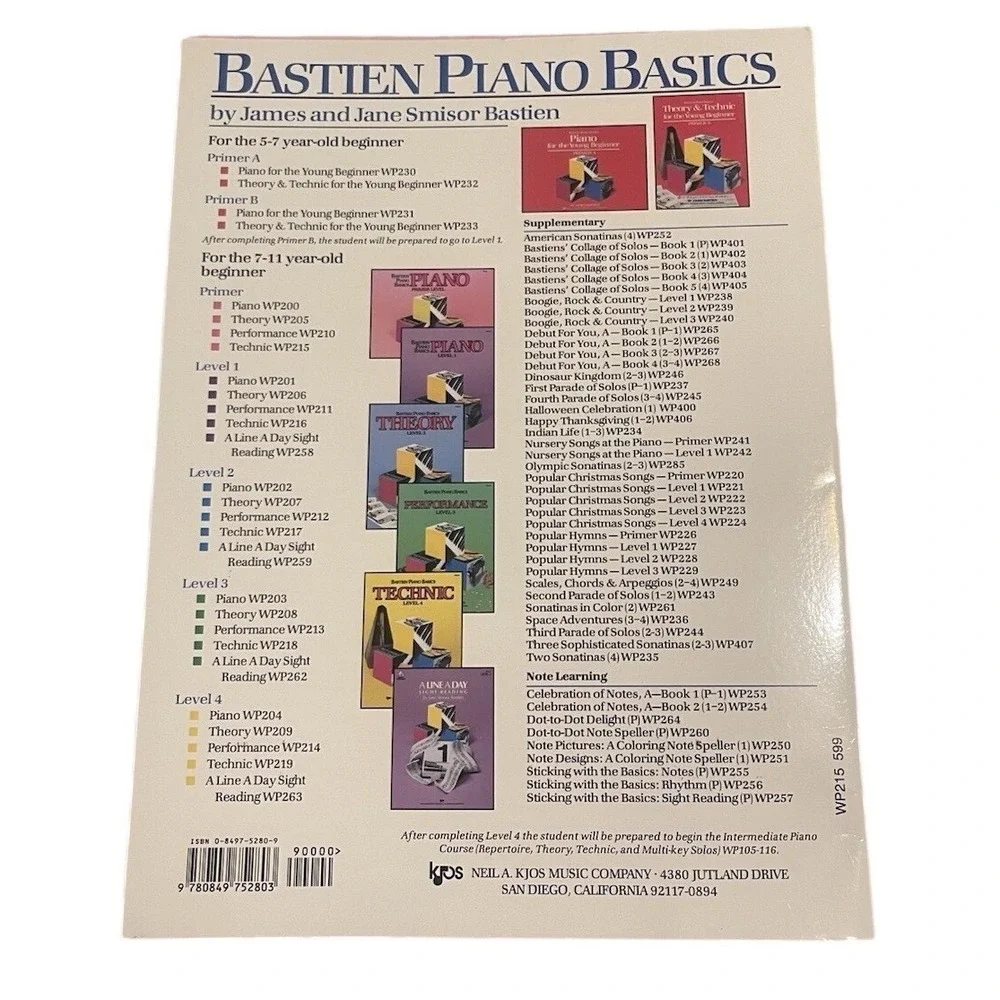 Bastien Piano Basics Primer Level Set Piano Theory Performance Technic 4 Books